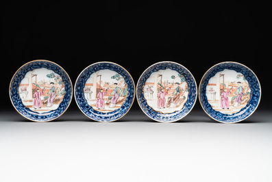 A Chinese Canton famille rose 18-piece 'mandarin subject' tea service, Qianlong