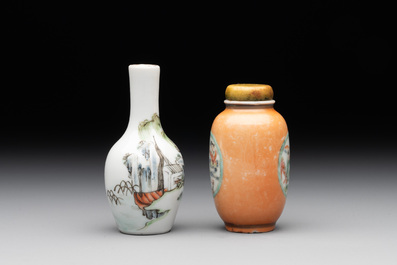 A Chinese famille rose miniature vase and a snuff bottle, Daoguang mark and of the period, 19th C.