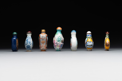Seven various Chinese snuff bottles, Qianlong mark, 19/20th C.