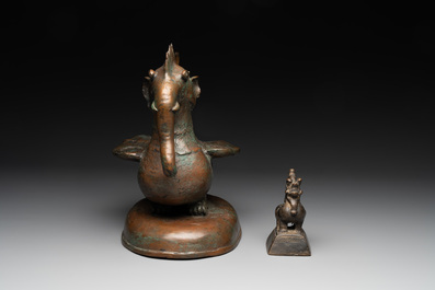 A large bronze sculpture and an opium weight in shape of Hintha or Hamsa, Burma/India, 17/18th C.