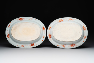 A pair of large oval Chinese famille rose 'Madame de Pompadour' dishes, Qianlong, ca. 1745