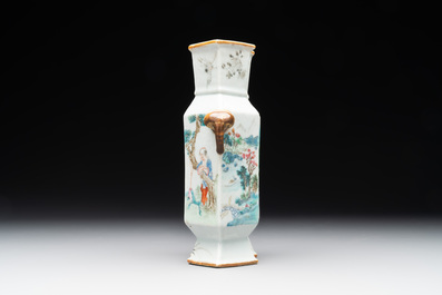 A Chinese famille rose vase and a plate, Qianlong mark, 20th C.