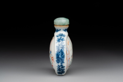 A Chinese famille rose snuff bottle with jadeite stopper, Jiaqing mark and of the period