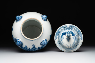 A Chinese blue and white 'landscape' vase and cover, Chenghua mark, 19th C.