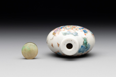 A Chinese famille rose '18 Luohan' snuff bottle, Daoguang mark and of the period