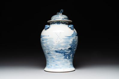 A Chinese blue and white 'landscape' vase and cover, Chenghua mark, 19th C.