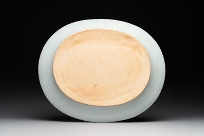 Three large oval Chinese crown-monogrammed puce-enamelled and gilt-decorated dishes, Qianlong