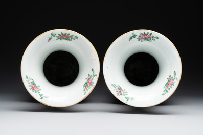A pair of Chinese Canton famille rose vases with figures, flowers and insects, 19th C.