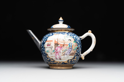 A Chinese Canton famille rose 18-piece 'mandarin subject' tea service, Qianlong