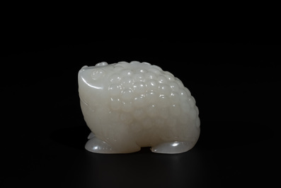 A Chinese white jade water pot in the shape of a three-legged toad, Qing