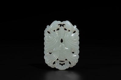 A Chinese white jade 'double phoenix' plaque, Qianlong mark and possibly of the period