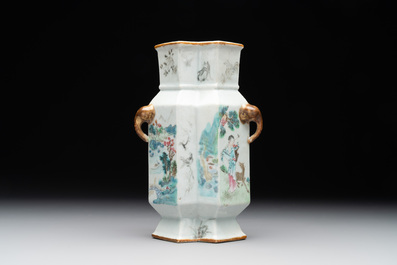A Chinese famille rose vase and a plate, Qianlong mark, 20th C.