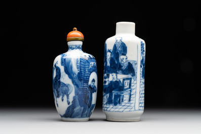 Two Chinese blue and white snuff bottles, Yongzheng mark, 18/19th C.