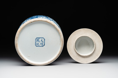 A Chinese blue and white 'landscape' vase and cover, Chenghua mark, 19th C.