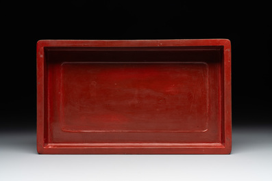 A Chinese rectangular silver-inlaid zitan wood 'dragon' box and cover, 17/18th C.
