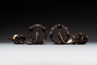 A pair of Chinese famille rose vases with figural design mounted as lamps, 19th C.