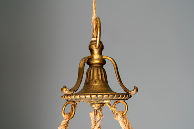A French chandelier inset with Chinese famille verte plaques, 19th C.