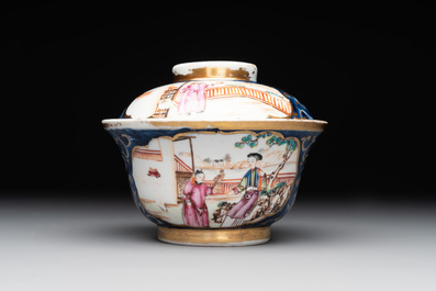 A Chinese Canton famille rose 18-piece 'mandarin subject' tea service, Qianlong