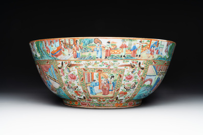 A large Chinese Canton famille rose bowl with a bronze stand, 19th C.