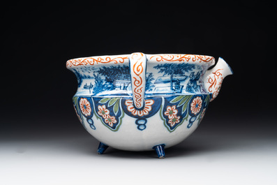 A rare Dutch Delft cashmere palette posset pot, early 18th C.