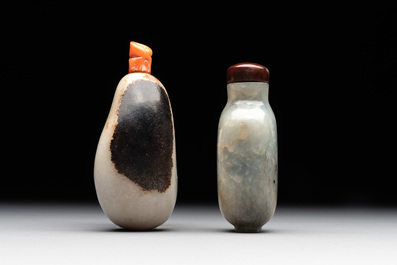 Two Chinese jade snuff bottles, 19th C.