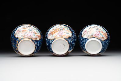 A Chinese Canton famille rose 18-piece 'mandarin subject' tea service, Qianlong
