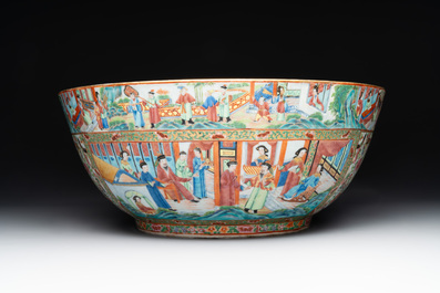 A large Chinese Canton famille rose bowl with a bronze stand, 19th C.