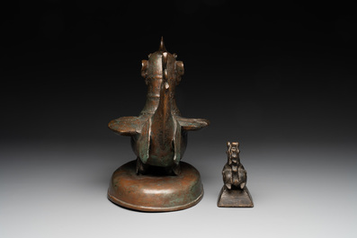 A large bronze sculpture and an opium weight in shape of Hintha or Hamsa, Burma/India, 17/18th C.
