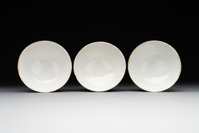 A Chinese Canton famille rose 18-piece 'mandarin subject' tea service, Qianlong