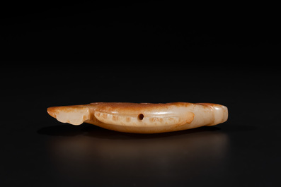 A Chinese white and russet jade mandarin fish or Chinese perch, Yuan