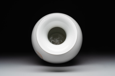 A Chinese eggshell polychrome 'fish' vase, Jing De Zhen Zhi 景德鎮製 mark, dated 1981