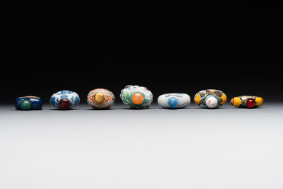 Seven various Chinese snuff bottles, Qianlong mark, 19/20th C.