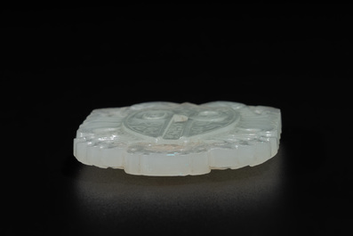 A Chinese white jade 'double phoenix' plaque, Qianlong mark and possibly of the period