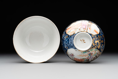 A Chinese Canton famille rose 18-piece 'mandarin subject' tea service, Qianlong