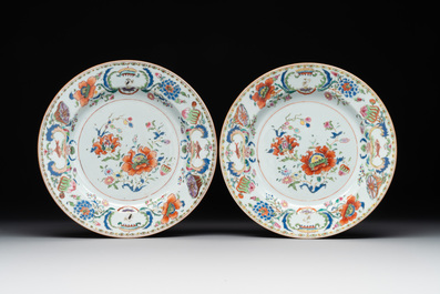 Seven Chinese famille rose 'Madame de Pompadour' plates, Qianlong, ca. 1745