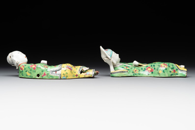 Two Chinese famille rose reclining figures, 19th C.