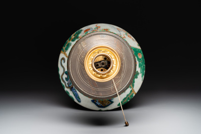 A Chinese famille verte vase, two famille rose jars and three covered jars, 19th C.