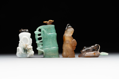 Eight Chinese jade, glass, agate and smoky quartz snuff bottles, 19/20th C.