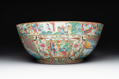 A large Chinese Canton famille rose bowl with a bronze stand, 19th C.