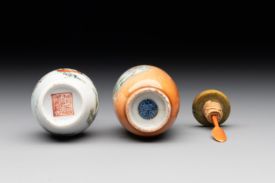 A Chinese famille rose miniature vase and a snuff bottle, Daoguang mark and of the period, 19th C.