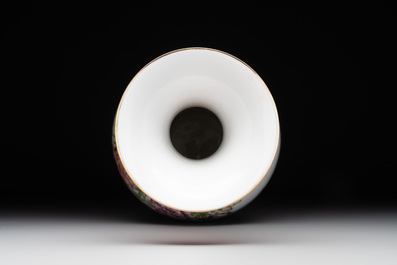 A Chinese famille rose 'birds and flowers' vase, signed Deng Xiaoyu 鄧肖禹, dated 1961