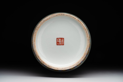 A Chinese famille rose vase with ladies in a garden, Qianlong mark, 20th C.