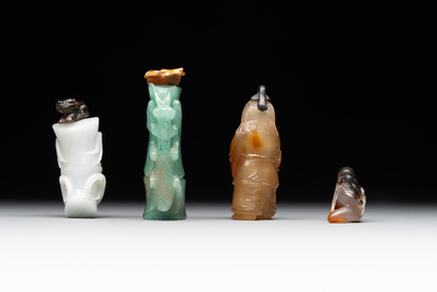 Eight Chinese jade, glass, agate and smoky quartz snuff bottles, 19/20th C.
