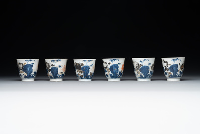 A set of six Chinese Imari-style cups and saucers from the Nanking cargo, Qianlong