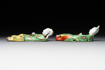 Two Chinese famille rose reclining figures, 19th C.