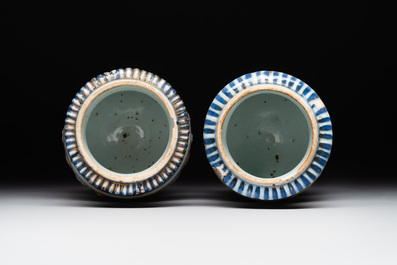A pair of Chinese Imari-style casters or vases with gilt bronze mounts, Kangxi