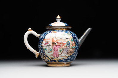 A Chinese Canton famille rose 18-piece 'mandarin subject' tea service, Qianlong