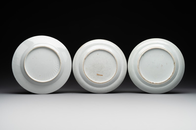 Three unusual Chinese Canton famille rose plates, 19th C.