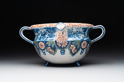 A rare Dutch Delft cashmere palette posset pot, early 18th C.