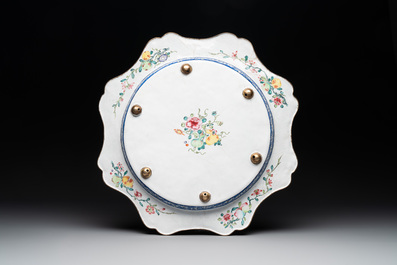 A large Chinese Canton enamel dish with scholars in a landscape, Yongzheng